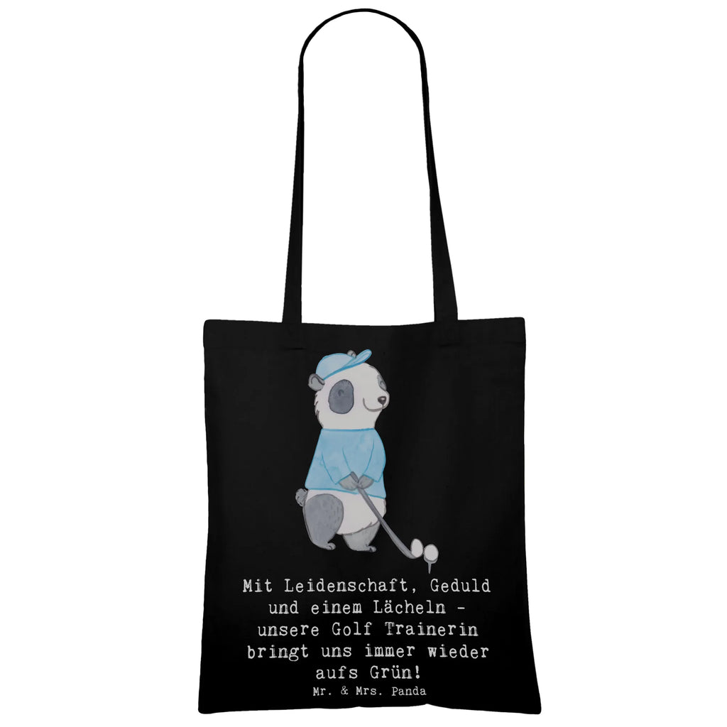 Tote bag Mit Leidenschaft, Geduld und einem Lächeln - unsere Golf Trainerin bringt uns immer wieder aufs Grün! Shopper, Einkaufstüte, Tasche, Tragetasche, Einkaufstasche, Stofftasche, Strandtasche, Jutebeutel, Laptoptasche, Jutetasche, Badetasche, Stoffbeutel, Beutel, Umhängetasche, Schultertasche, Beuteltasche, Geschenk, Sport, Sportart, Hobby, Schenken, Danke, Dankeschön, Auszeichnung, Gewinn, Sportler
