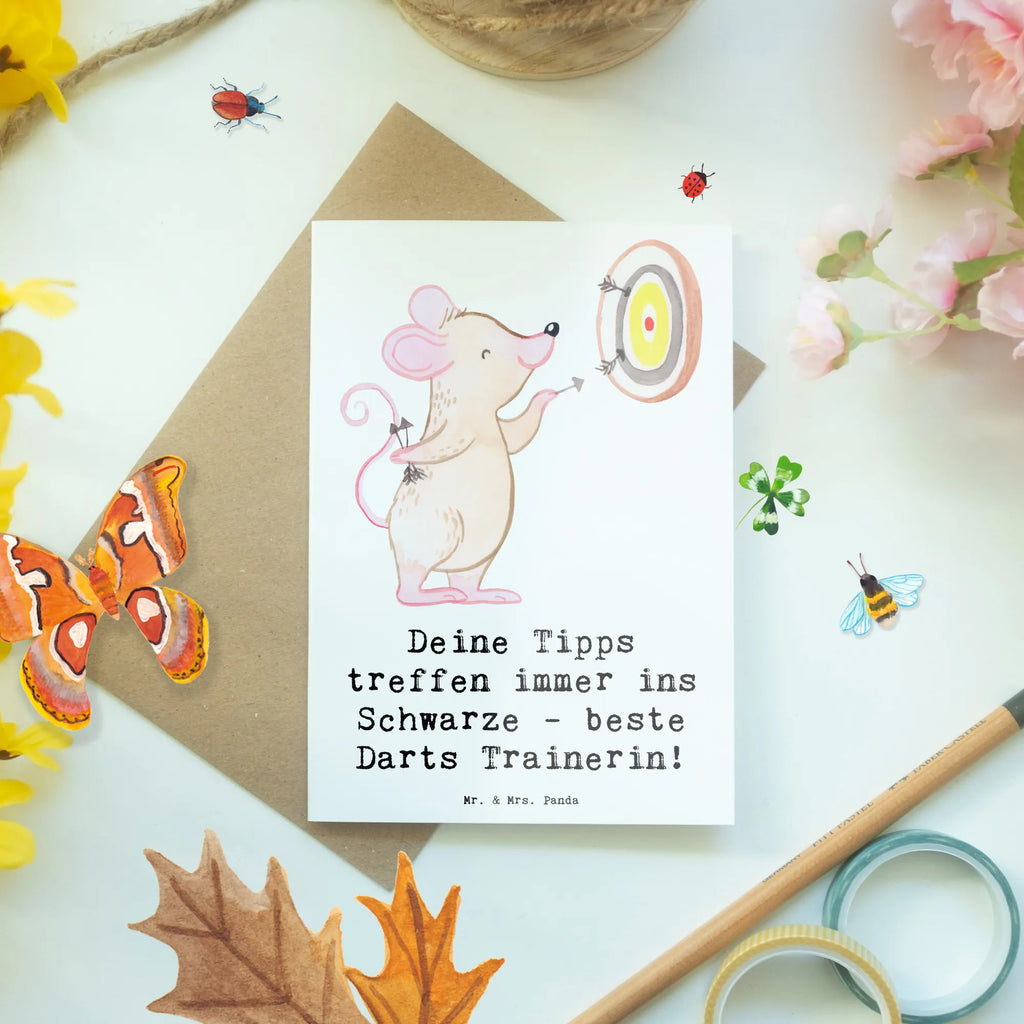 Greetings card Deine Tipps treffen immer ins Schwarze - beste Darts Trainerin! Einladungskarte, Klappkarte, Glückwunschkarte, Grußkarte, Karte, Ansichtskarten, Geburtstagskarte, Hochzeitskarte, Geschenk, Sport, Sportart, Hobby, Schenken, Danke, Dankeschön, Auszeichnung, Gewinn, Sportler