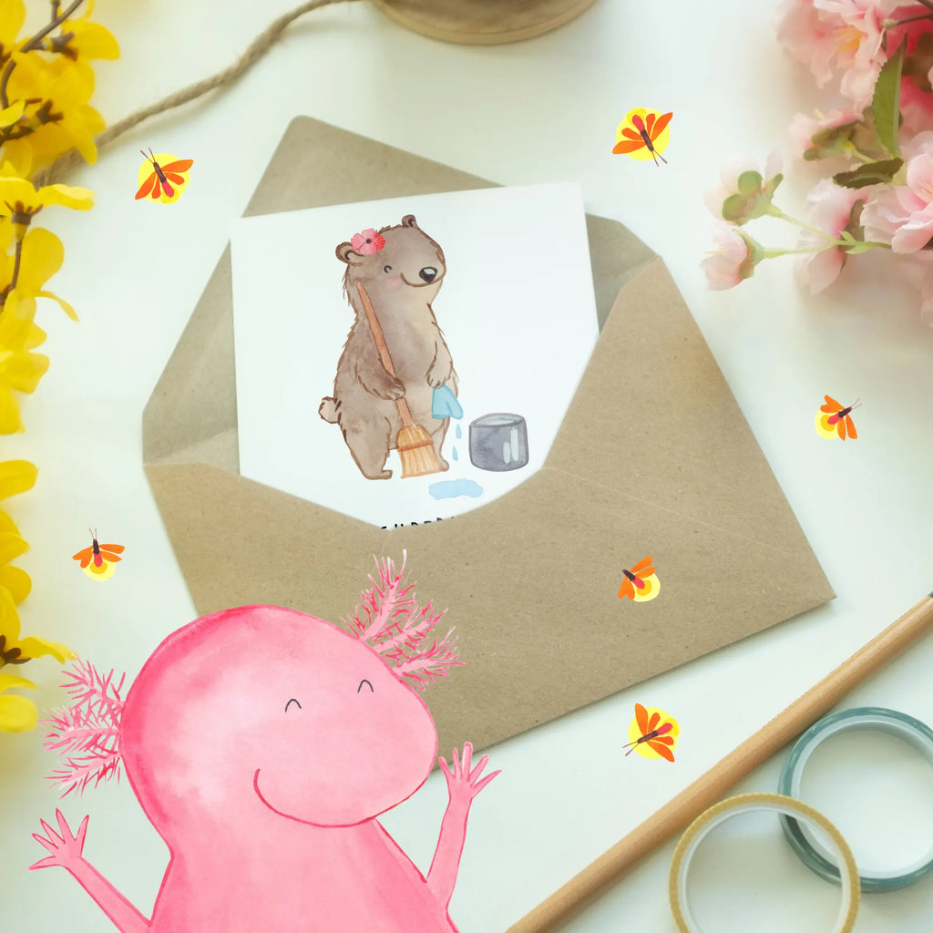 Grußkarte Putzfrau Superheldin Ansichtskarten, Grußkarte, Hochzeitskarte, Klappkarte, Geburtstagskarte, Karte, Einladungskarte, Glückwunschkarte, sprüche, zitate, spruch kollektion, inspiration, motivation, lebensweisheiten, geschenkideen, wanddeko, wohnaccessoires, sprüche sammlung, schöne sprüche, glück, liebe, freude, lächeln, alltag verschönern, nachhaltige geschenke, dekoration, kreativ, einzigartig, shopify, mr and mrs panda