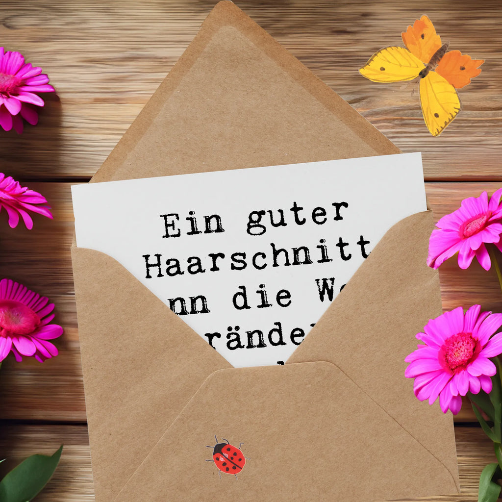 Deluxe Card Saying Ein guter Haarschnitt kann die Welt verändern. Danke, dass du das möglich machst! Karte, Grußkarte, Klappkarte, Einladungskarte, Glückwunschkarte, Hochzeitskarte, Geburtstagskarte, Hochwertige Grußkarte, Hochwertige Klappkarte