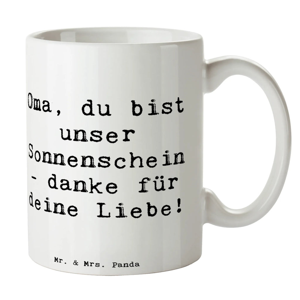 Mug Saying Oma, du bist unser Sonnenschein - danke für deine Liebe! Tasse, Bürotasse, Kaffeetasse, Teetasse, Geschenktasse, Porzellantasse, Tasse mit Motiven, Keramiktasse, Tasse mit Zitaten