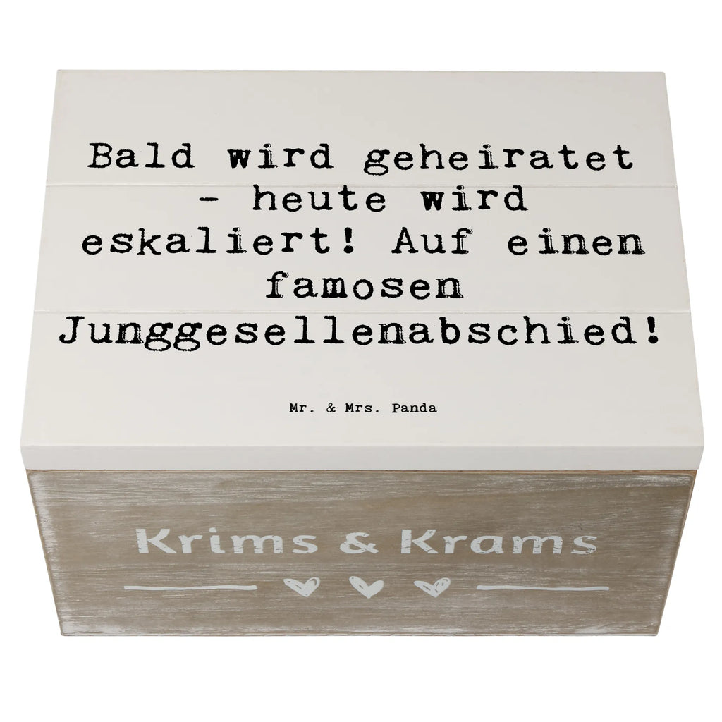 Wooden chest Saying Bald wird geheiratet - heute wird eskaliert! Auf einen famosen Junggesellenabschied! Holzkiste, Kiste, Schatzkiste, Truhe, Schatulle, XXL, Erinnerungsbox, Erinnerungskiste, Dekokiste, Aufbewahrungsbox, Geschenkbox, Geschenkdose, Hochzeit, Hochzeitsgeschenk, Ehe, Hochzeitsfeier, Trauung, Trauungsgeschenk, Hochzeitskarte, Verlobungsfeier, Verlobungsgeschenk, Hochzeitsgeschenkideen, Hochzeitsgeschenke für Brautpaar