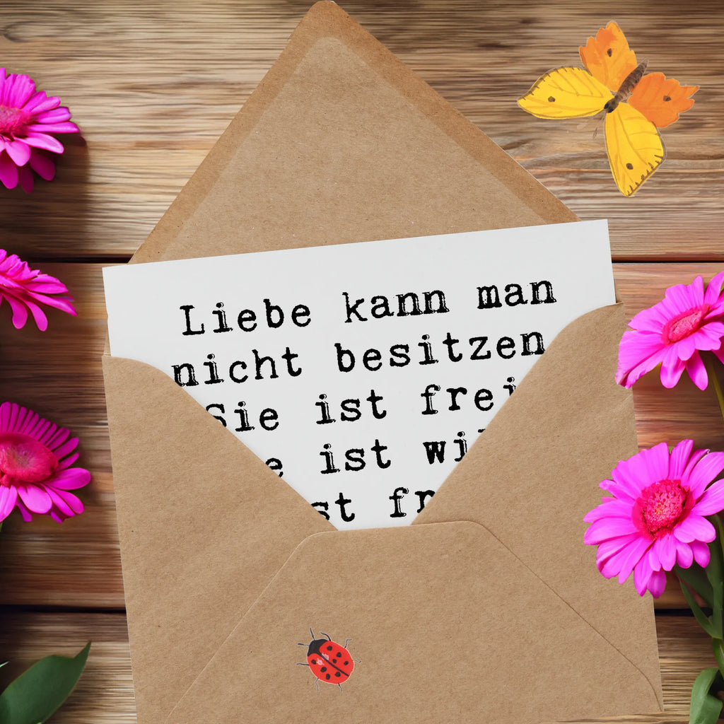 Deluxe Karte Spruch Liebe und Freiheit Grußkarte, Glückwunschkarte, Geburtstagskarte, Hochzeitskarte, Einladungskarte, Karte, Hochwertige Klappkarte, Klappkarte, Hochwertige Grußkarte, sprüche, zitate, spruch kollektion, inspiration, motivation, lebensweisheiten, geschenkideen, wanddeko, wohnaccessoires, sprüche sammlung, schöne sprüche, glück, liebe, freude, lächeln, alltag verschönern, nachhaltige geschenke, dekoration, kreativ, einzigartig, shopify, mr and mrs panda
