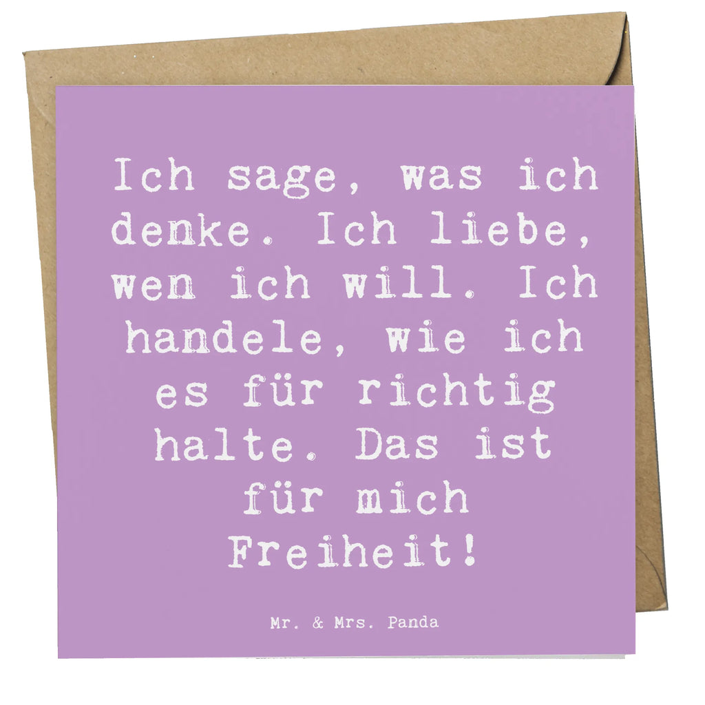 Deluxe Card Saying Ich sage, was ich denke. Ich liebe, wen ich will. Ich handele, wie ich es für richtig halte. Das ist für mich Freiheit!  Geburtstagskarte, Einladungskarte, Glückwunschkarte, Karte, Klappkarte, Hochwertige Klappkarte, Hochwertige Grußkarte, Grußkarte, Hochzeitskarte, sprüche, zitate, spruch kollektion, inspiration, motivation, lebensweisheiten, geschenkideen, wanddeko, wohnaccessoires, sprüche sammlung, schöne sprüche, glück, liebe, freude, lächeln, alltag verschönern, nachhaltige geschenke, dekoration, kreativ, einzigartig, shopify, mr and mrs panda