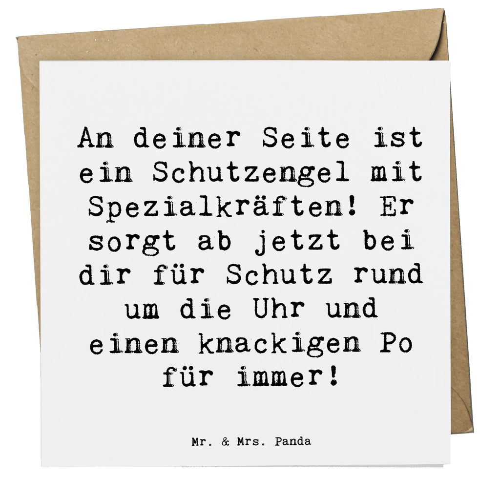 Deluxe Card Saying An deiner Seite ist ein Schutzengel mit Spezialkräften! Er sorgt ab jetzt bei dir für Schutz rund um die Uhr und einen knackigen Po für immer! Klappkarte, Hochwertige Klappkarte, Hochzeitskarte, Karte, Geburtstagskarte, Einladungskarte, Grußkarte, Glückwunschkarte, Hochwertige Grußkarte, sprüche, zitate, spruch kollektion, inspiration, motivation, lebensweisheiten, geschenkideen, wanddeko, wohnaccessoires, sprüche sammlung, schöne sprüche, glück, liebe, freude, lächeln, alltag verschönern, nachhaltige geschenke, dekoration, kreativ, einzigartig, shopify, mr and mrs panda