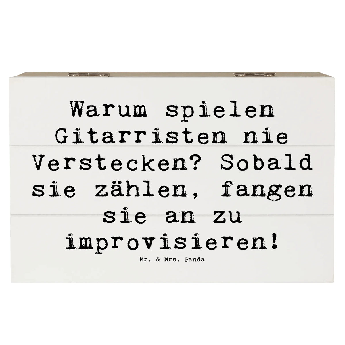 Wooden chest Saying Warum spielen Gitarristen nie Verstecken? Sobald sie zählen, fangen sie an zu improvisieren! Instruments, gifts for musicians, music enthusiasts