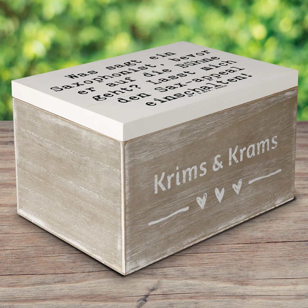 Holzkiste Spruch Magischer Saxophon-Charme XXL, Aufbewahrungsbox, Erinnerungsbox, Schatzkiste, Geschenkbox, Erinnerungskiste, Truhe, Dekokiste, Holzkiste, Kiste, Geschenkdose, Schatulle, Instrumente, Geschenke Musiker, Musikliebhaber