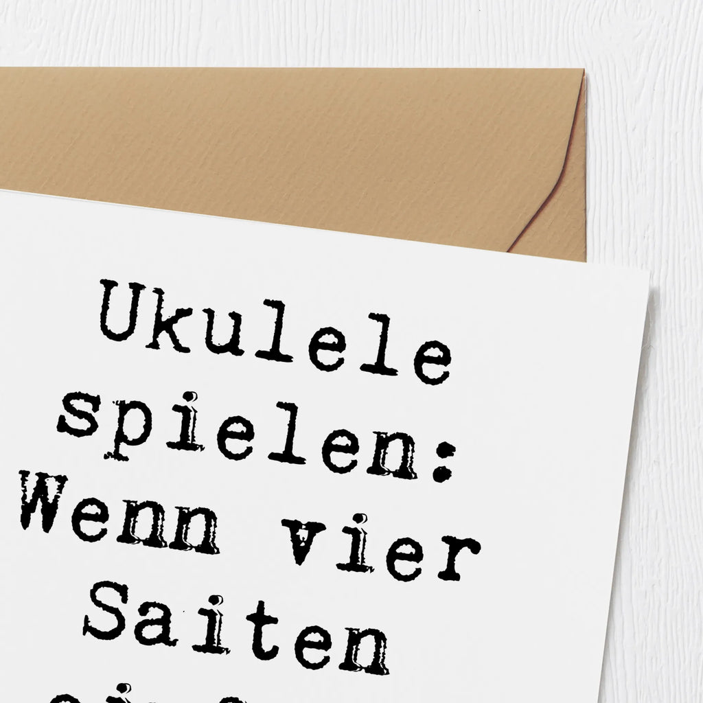 Deluxe Card Saying Ukulele spielen: Wenn vier Saiten einfach genug sind! Grußkarte, Hochwertige Grußkarte, Klappkarte, Karte, Hochwertige Klappkarte, Geburtstagskarte, Hochzeitskarte, Einladungskarte, Glückwunschkarte, Instrumente, Geschenke Musiker, Musikliebhaber