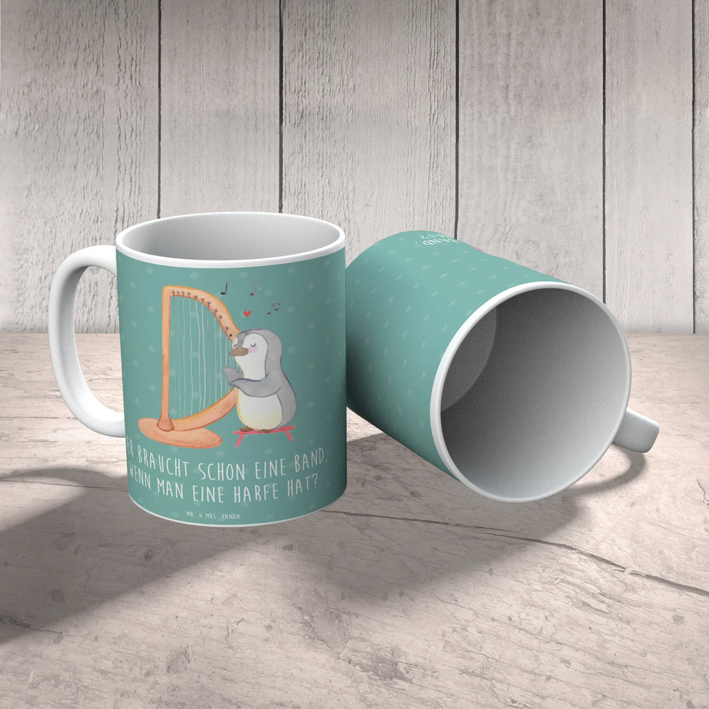 Mug Wer braucht schon eine Band, wenn man eine Harfe hat? Teetasse, Tasse, Tasse mit Motiven, Geschenktasse, Tasse mit Zitaten, Kaffeetasse, Keramiktasse, Bürotasse, Porzellantasse, Instrumente, Geschenke Musiker, Musikliebhaber