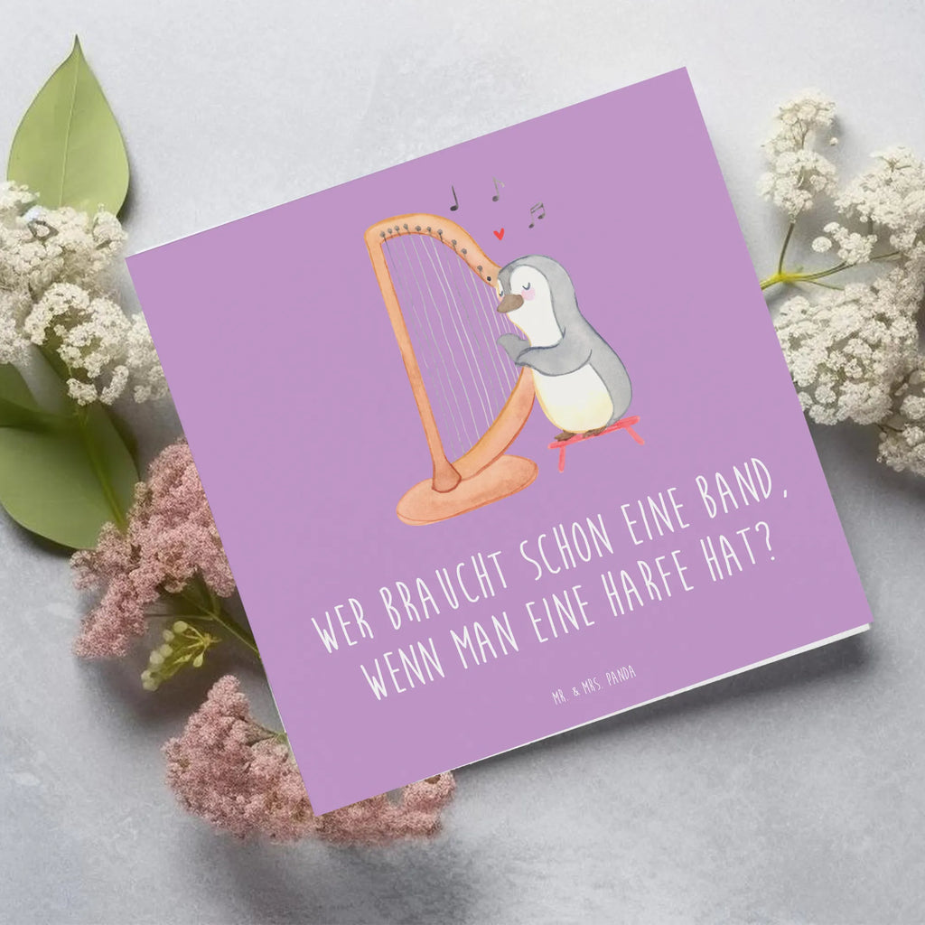 Deluxe Card Wer braucht schon eine Band, wenn man eine Harfe hat? Hochzeitskarte, Karte, Hochwertige Grußkarte, Hochwertige Klappkarte, Grußkarte, Glückwunschkarte, Geburtstagskarte, Einladungskarte, Klappkarte, Instrumente, Geschenke Musiker, Musikliebhaber