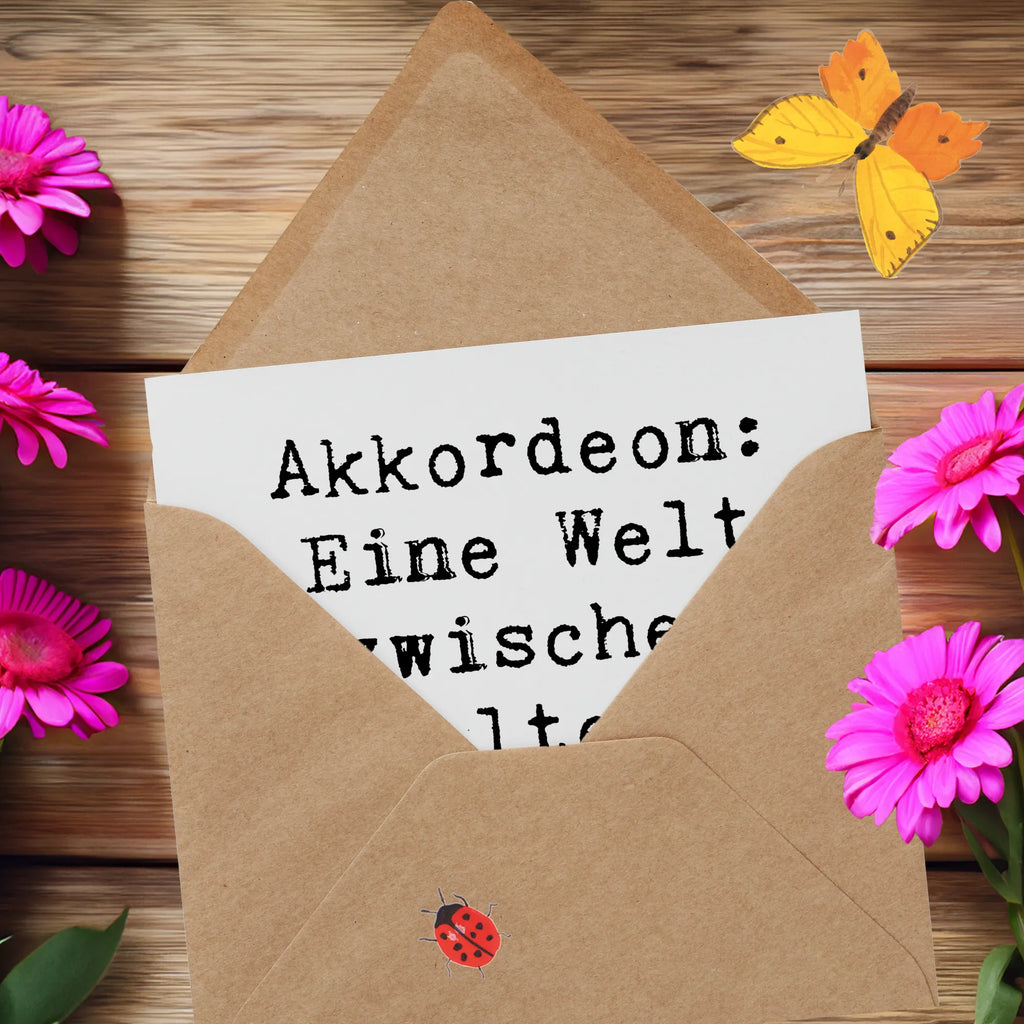 Deluxe Karte Spruch Akkordeon: Eine Welt zwischen Falten, Tönen und Geschichten. Geburtstagskarte, Hochzeitskarte, Hochwertige Klappkarte, Einladungskarte, Karte, Hochwertige Grußkarte, Grußkarte, Glückwunschkarte, Klappkarte, Instrumente, Geschenke Musiker, Musikliebhaber