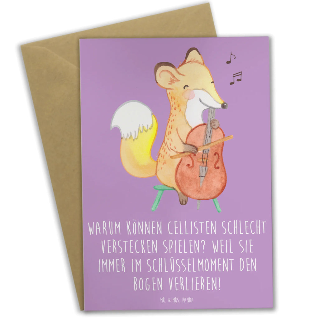 Greetings card Warum können Cellisten schlecht Verstecken spielen? Weil sie immer im Schlüsselmoment den Bogen verlieren! Ansichtskarten, Glückwunschkarte, Klappkarte, Karte, Hochzeitskarte, Grußkarte, Geburtstagskarte, Einladungskarte, Instrumente, Geschenke Musiker, Musikliebhaber