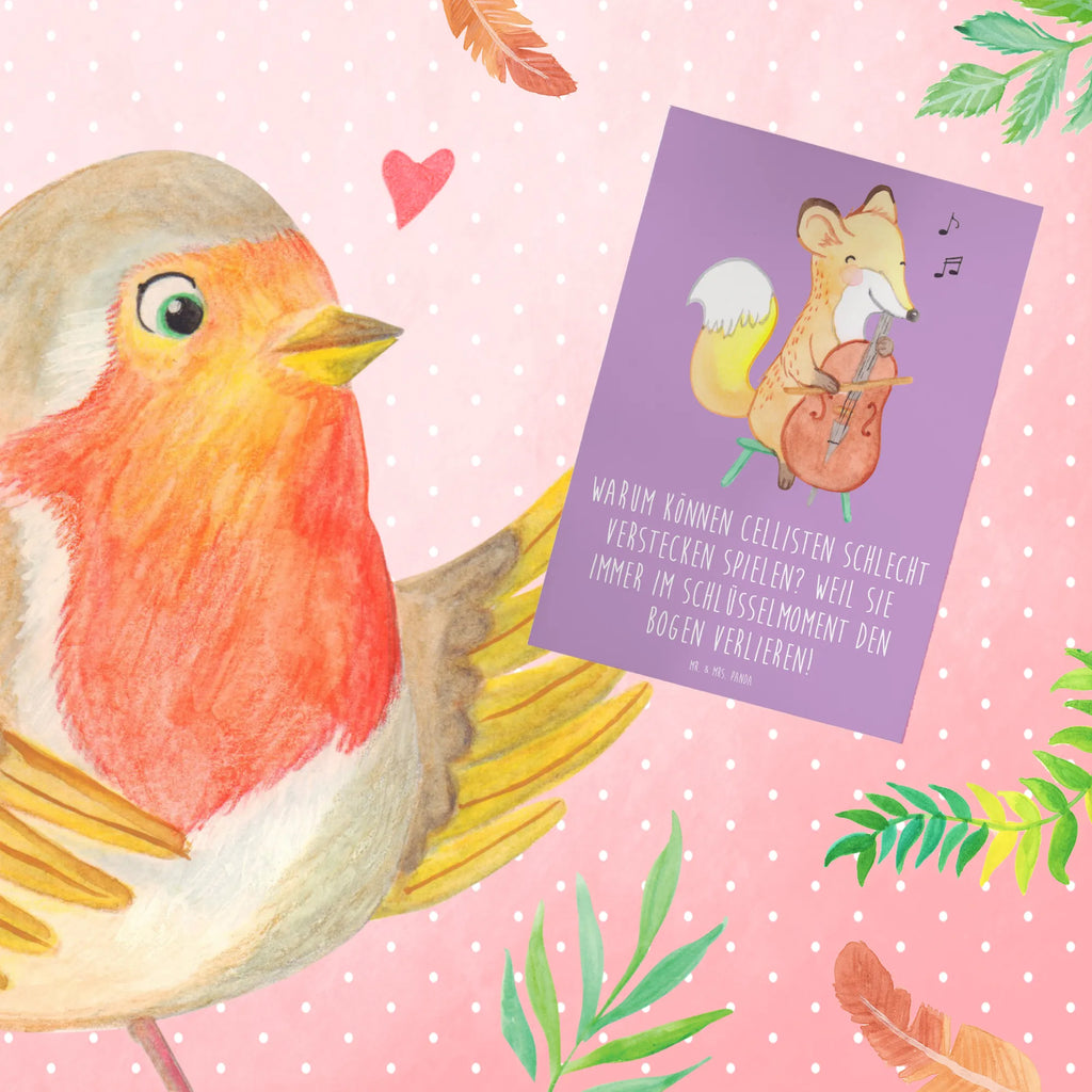 Greetings card Warum können Cellisten schlecht Verstecken spielen? Weil sie immer im Schlüsselmoment den Bogen verlieren! Ansichtskarten, Glückwunschkarte, Klappkarte, Karte, Hochzeitskarte, Grußkarte, Geburtstagskarte, Einladungskarte, Instrumente, Geschenke Musiker, Musikliebhaber