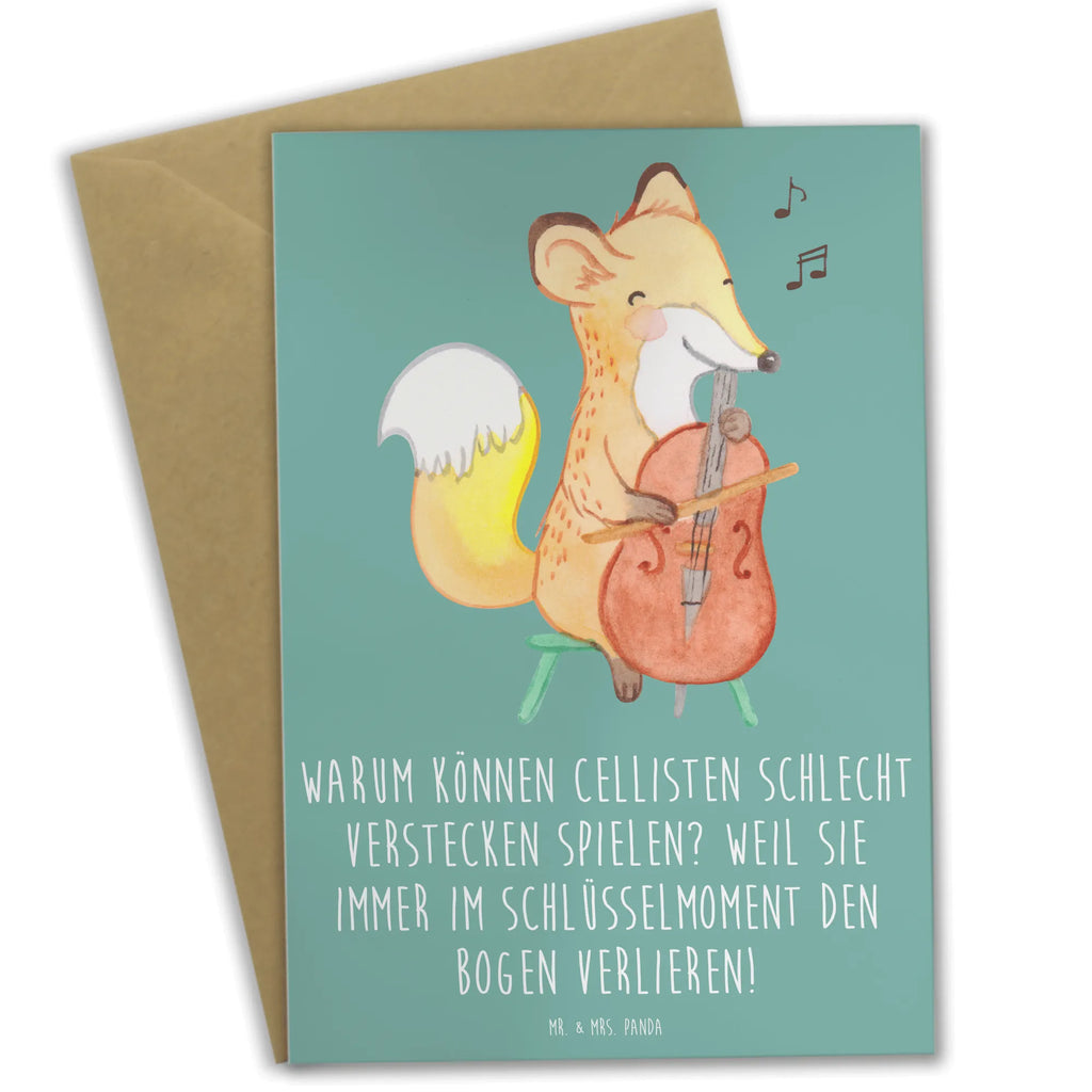 Greetings card Warum können Cellisten schlecht Verstecken spielen? Weil sie immer im Schlüsselmoment den Bogen verlieren! Ansichtskarten, Glückwunschkarte, Klappkarte, Karte, Hochzeitskarte, Grußkarte, Geburtstagskarte, Einladungskarte, Instrumente, Geschenke Musiker, Musikliebhaber
