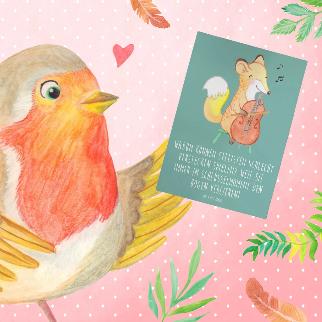 Greetings card Warum können Cellisten schlecht Verstecken spielen? Weil sie immer im Schlüsselmoment den Bogen verlieren! Ansichtskarten, Glückwunschkarte, Klappkarte, Karte, Hochzeitskarte, Grußkarte, Geburtstagskarte, Einladungskarte, Instrumente, Geschenke Musiker, Musikliebhaber