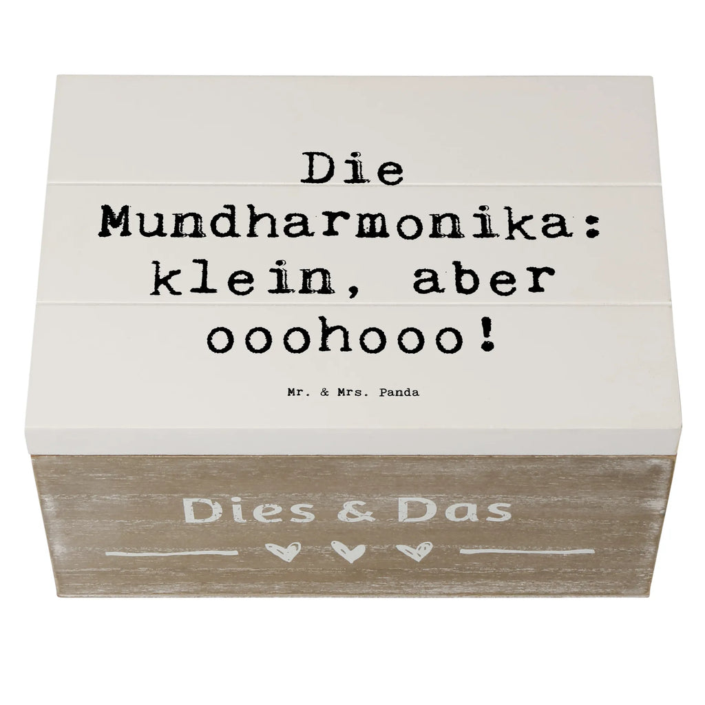 Wooden chest Saying Die Mundharmonika: klein, aber ooohooo! Geschenkbox, Erinnerungsbox, Erinnerungskiste, Schatulle, Dekokiste, Geschenkdose, Kiste, Holzkiste, Truhe, XXL, Aufbewahrungsbox, Schatzkiste, Instrumente, Geschenke Musiker, Musikliebhaber