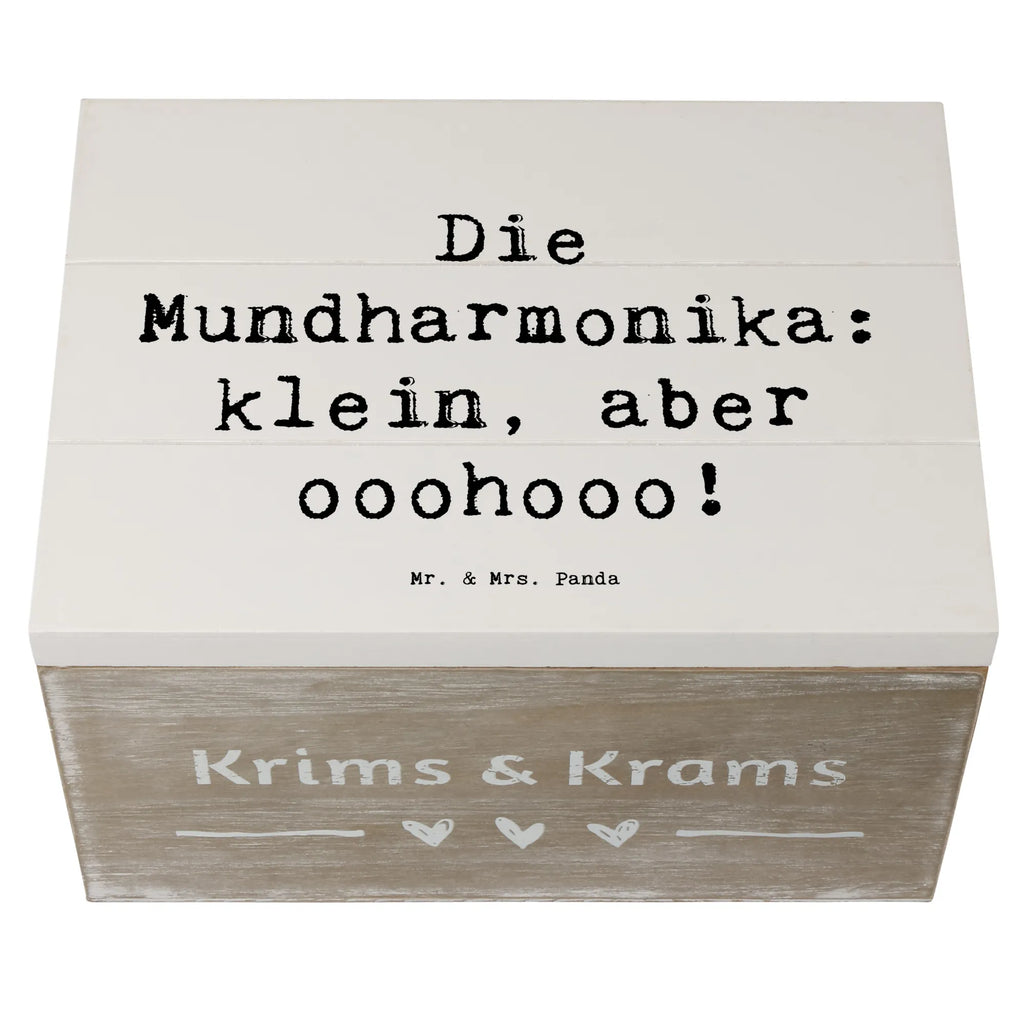 Wooden chest Saying Die Mundharmonika: klein, aber ooohooo! Geschenkbox, Erinnerungsbox, Erinnerungskiste, Schatulle, Dekokiste, Geschenkdose, Kiste, Holzkiste, Truhe, XXL, Aufbewahrungsbox, Schatzkiste, Instrumente, Geschenke Musiker, Musikliebhaber