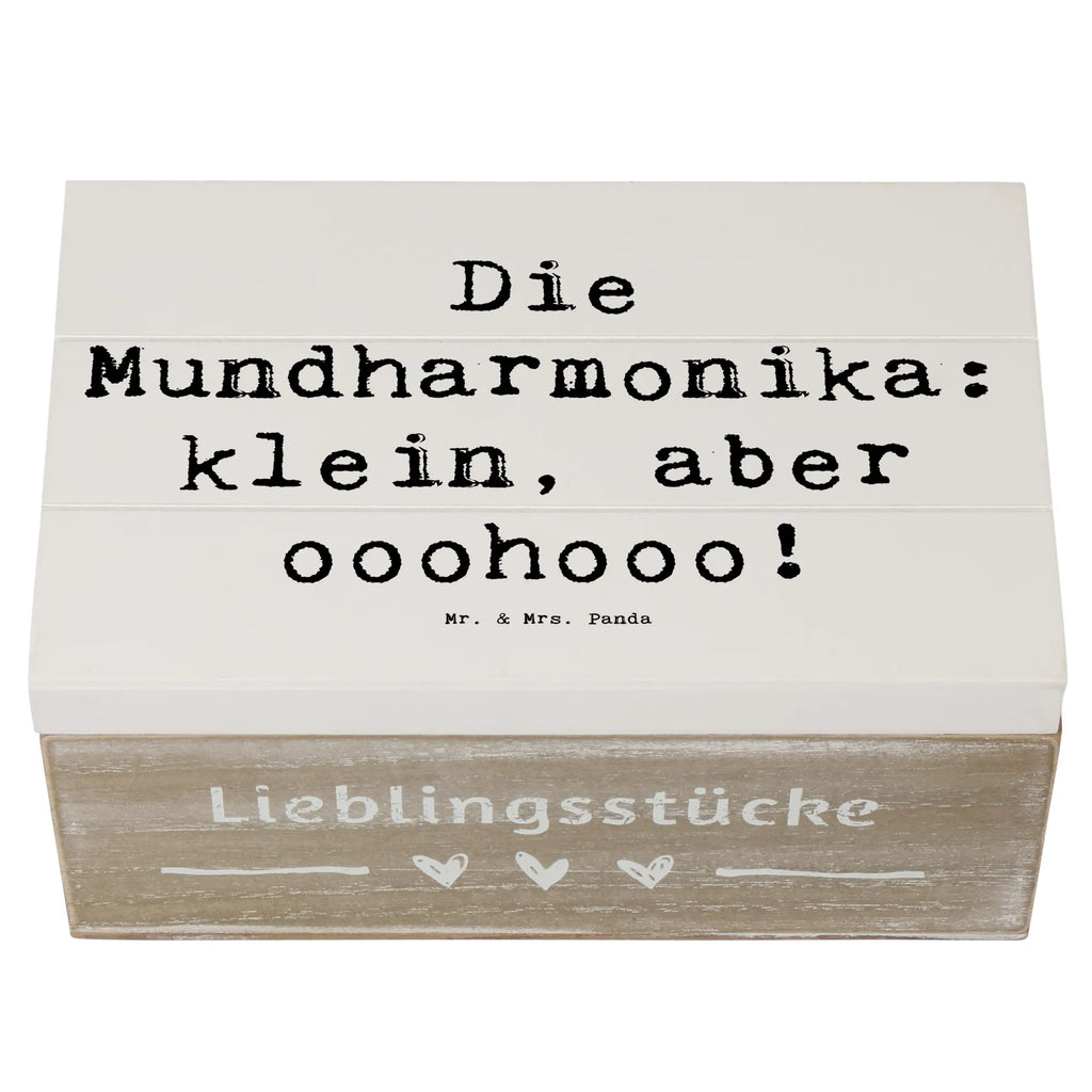 Wooden chest Saying Die Mundharmonika: klein, aber ooohooo! Geschenkbox, Erinnerungsbox, Erinnerungskiste, Schatulle, Dekokiste, Geschenkdose, Kiste, Holzkiste, Truhe, XXL, Aufbewahrungsbox, Schatzkiste, Instrumente, Geschenke Musiker, Musikliebhaber