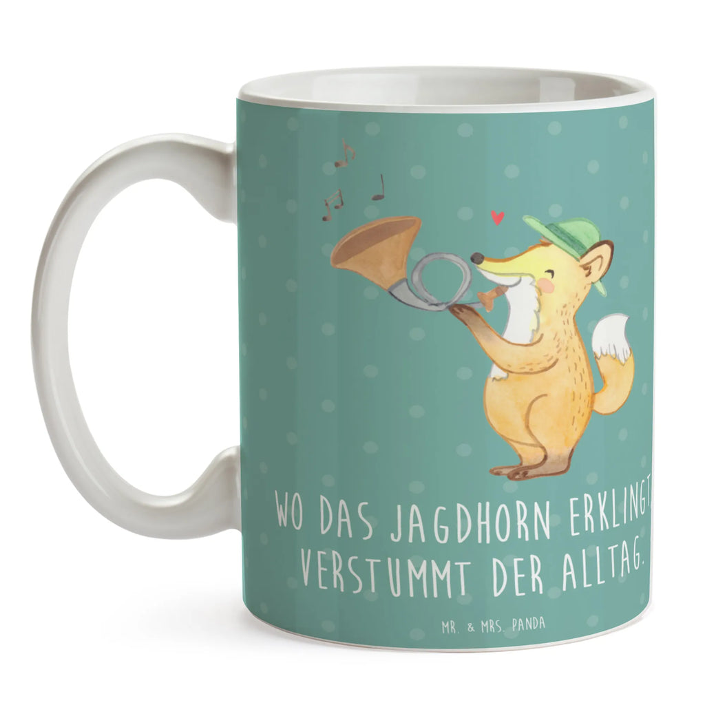 Mug Wo das Jagdhorn erklingt, verstummt der Alltag. Kaffeetasse, Porzellantasse, Tasse mit Zitaten, Tasse mit Motiven, Bürotasse, Teetasse, Tasse, Keramiktasse, Geschenktasse, Instrumente, Geschenke Musiker, Musikliebhaber