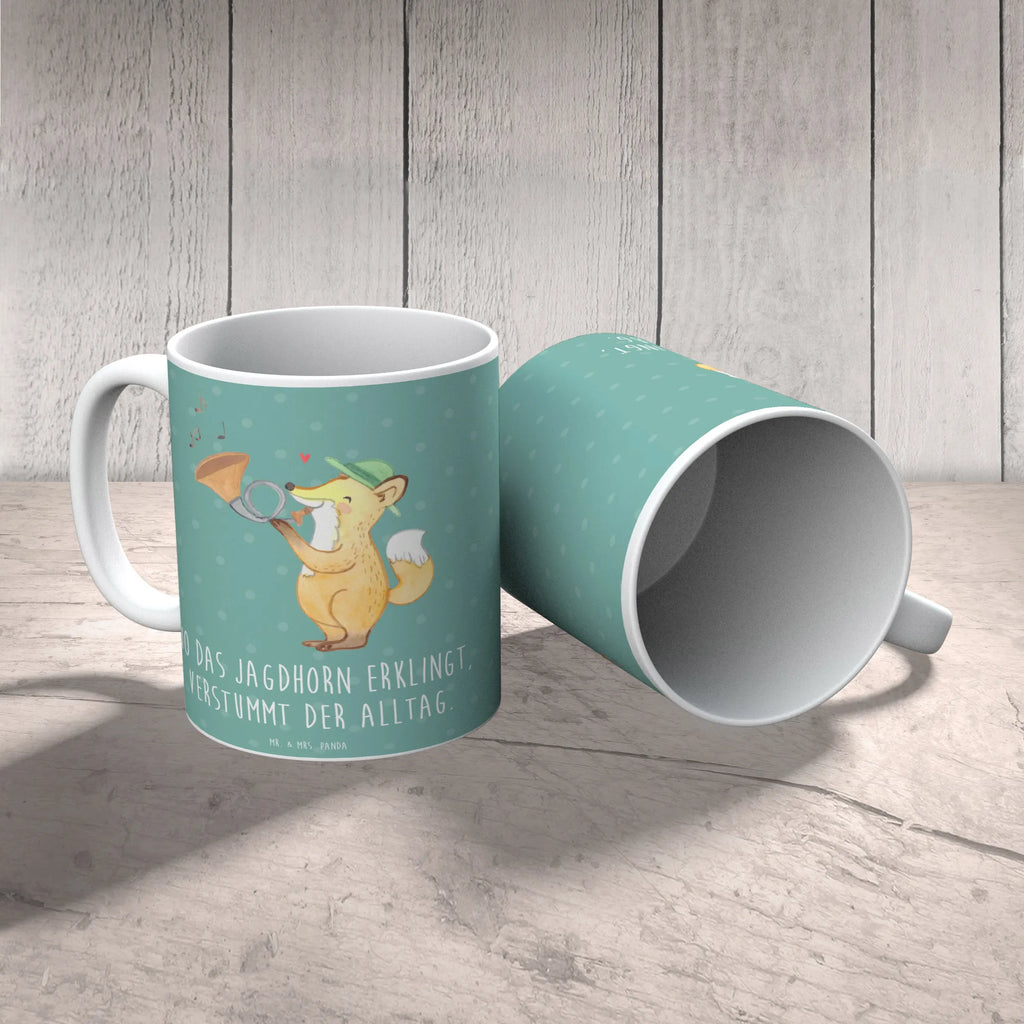 Mug Wo das Jagdhorn erklingt, verstummt der Alltag. Kaffeetasse, Porzellantasse, Tasse mit Zitaten, Tasse mit Motiven, Bürotasse, Teetasse, Tasse, Keramiktasse, Geschenktasse, Instrumente, Geschenke Musiker, Musikliebhaber