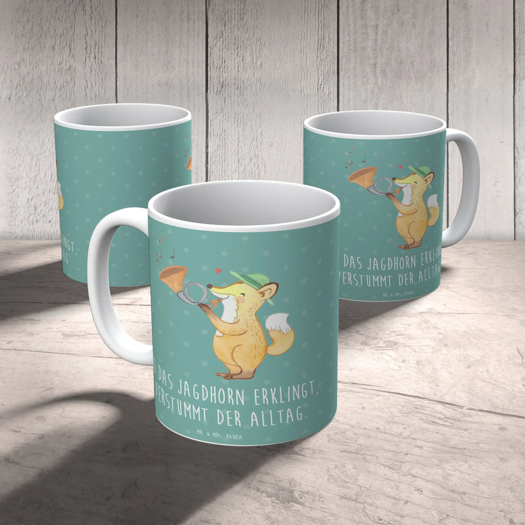 Mug Wo das Jagdhorn erklingt, verstummt der Alltag. Kaffeetasse, Porzellantasse, Tasse mit Zitaten, Tasse mit Motiven, Bürotasse, Teetasse, Tasse, Keramiktasse, Geschenktasse, Instrumente, Geschenke Musiker, Musikliebhaber