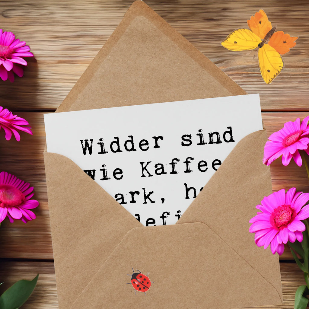 Deluxe Card Saying Widder sind wie Kaffee: Stark, heiß und definitiv ein Wachmacher! Klappkarte, Grußkarte, Karte, Hochzeitskarte, Einladungskarte, Glückwunschkarte, Hochwertige Klappkarte, Geburtstagskarte, Hochwertige Grußkarte, Tierkreiszeichen, Sternzeichen, Horoskop, Astrologie, Aszendent