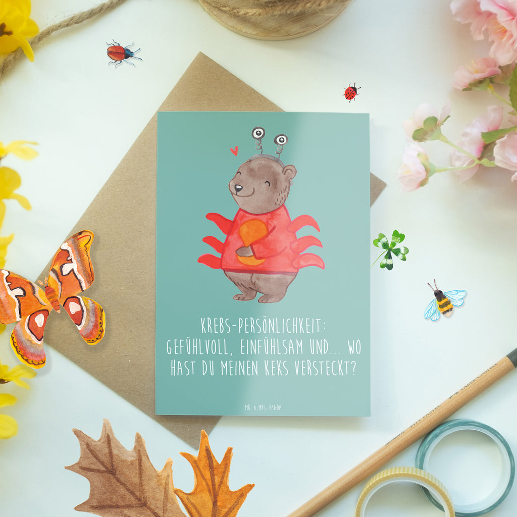 Greetings card Krebs-Persönlichkeit: Gefühlvoll, einfühlsam und... wo hast du meinen Keks versteckt? Grußkarte, Hochzeitskarte, Glückwunschkarte, Ansichtskarten, Einladungskarte, Geburtstagskarte, Karte, Klappkarte, Tierkreiszeichen, Sternzeichen, Horoskop, Astrologie, Aszendent