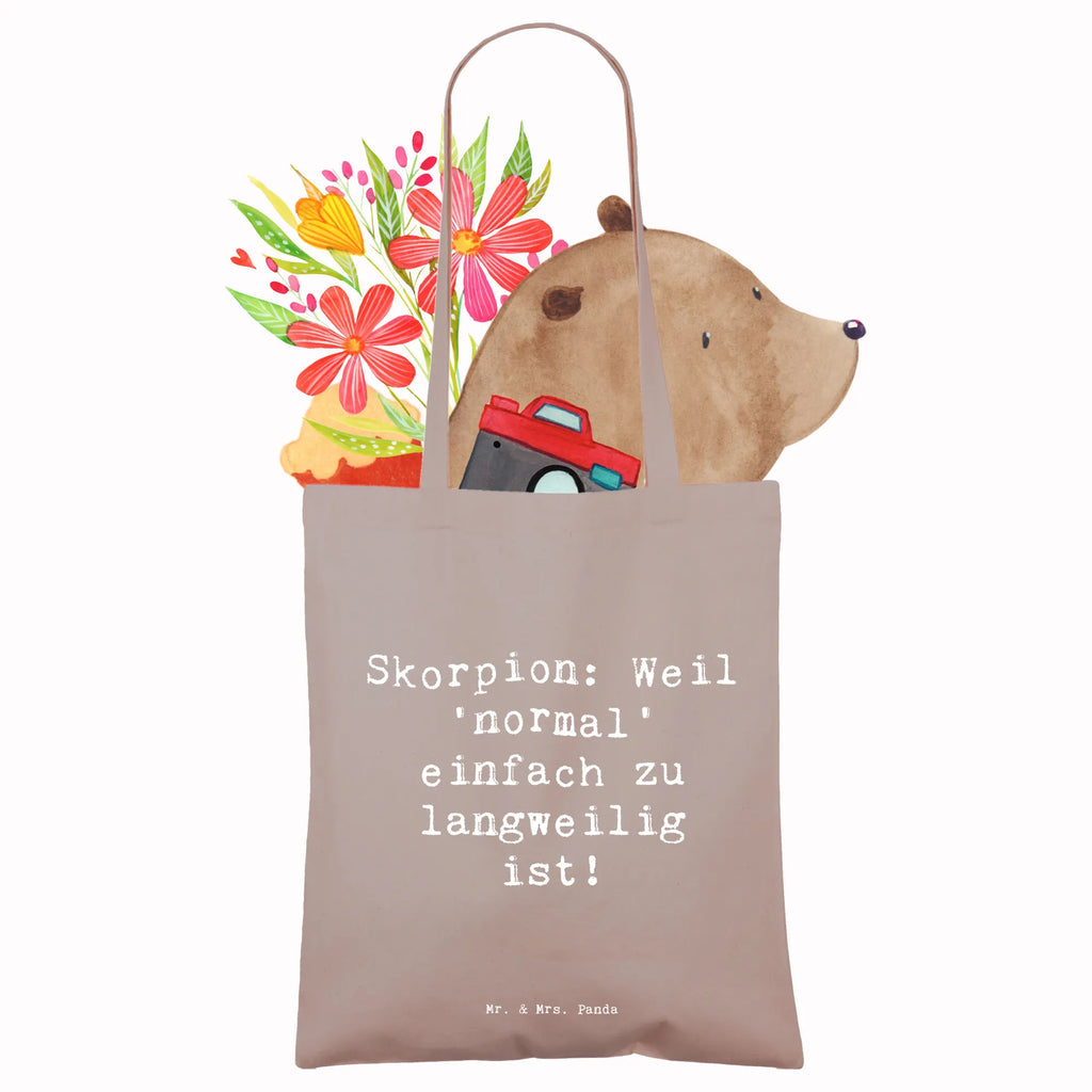 Tote bag Saying Skorpion: Weil 'normal' einfach zu langweilig ist! Beuteltasche, Beutel, Einkaufstasche, Jutebeutel, Stoffbeutel, Tasche, Shopper, Umhängetasche, Strandtasche, Schultertasche, Stofftasche, Tragetasche, Badetasche, Jutetasche, Einkaufstüte, Laptoptasche, Tierkreiszeichen, Sternzeichen, Horoskop, Astrologie, Aszendent