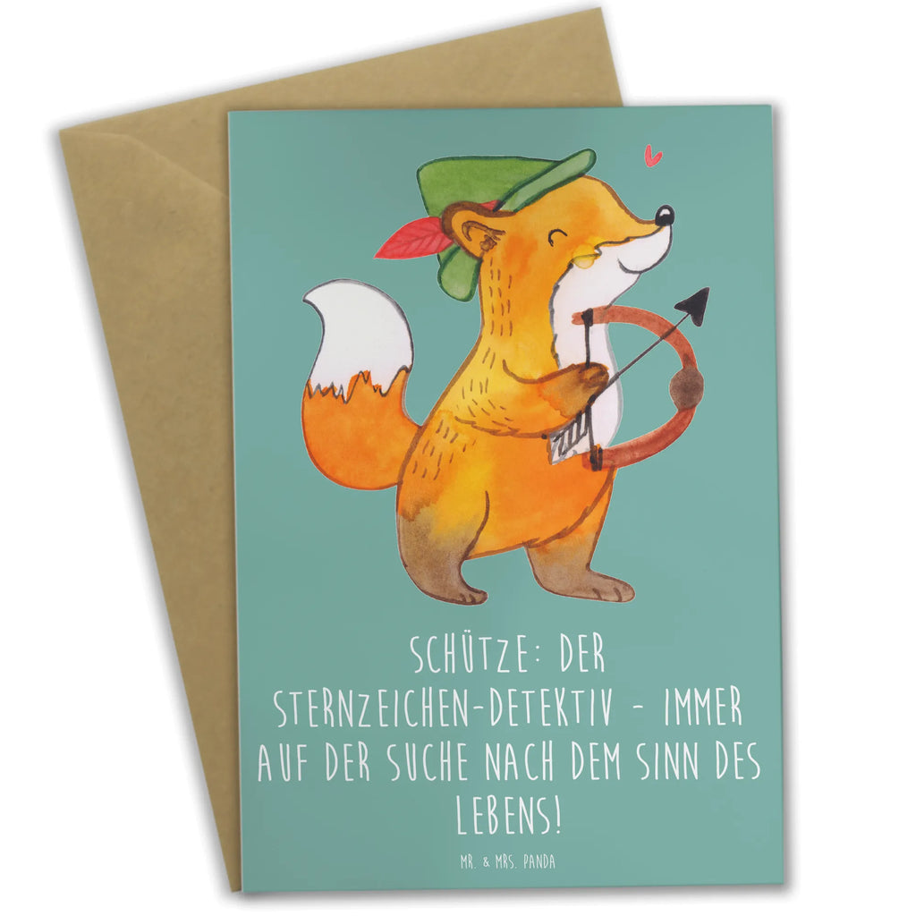 Greetings card Schütze: Der Sternzeichen-Detektiv - immer auf der Suche nach dem Sinn des Lebens! Einladungskarte, Klappkarte, Hochzeitskarte, Geburtstagskarte, Ansichtskarten, Karte, Glückwunschkarte, Grußkarte, Tierkreiszeichen, Sternzeichen, Horoskop, Astrologie, Aszendent