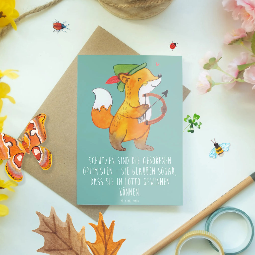 Grußkarte Schütze Optimist Karte, Ansichtskarten, Hochzeitskarte, Glückwunschkarte, Einladungskarte, Geburtstagskarte, Grußkarte, Klappkarte, Tierkreiszeichen, Sternzeichen, Horoskop, Astrologie, Aszendent