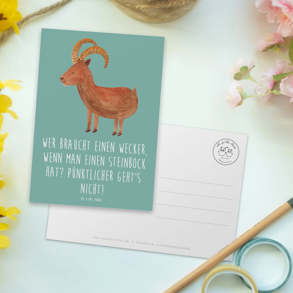 Postcard Wer braucht einen Wecker, wenn man einen Steinbock hat? Pünktlicher geht's nicht! Einladungskarte, Postkarte, Dankeskarte, Einladung, Geschenkkarte, Geburtstagskarte, Einladung Geburtstag, Einladungskarten Geburtstag, Grußkarte, Ansichtskarten, Ansichtskarte, Karte, Tierkreiszeichen, Sternzeichen, Horoskop, Astrologie, Aszendent