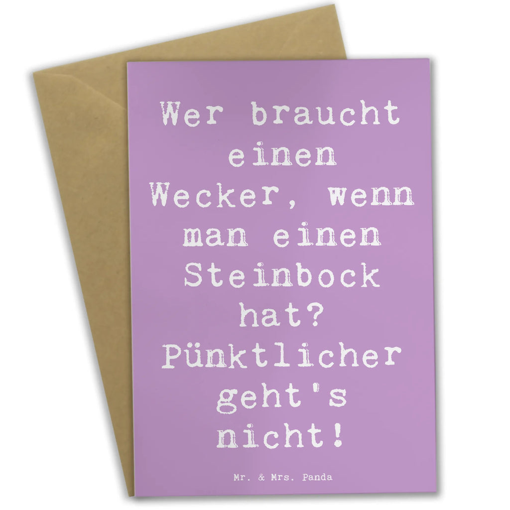 Greetings card Saying Wer braucht einen Wecker, wenn man einen Steinbock hat? Pünktlicher geht's nicht! Hochzeitskarte, Geburtstagskarte, Glückwunschkarte, Karte, Klappkarte, Einladungskarte, Grußkarte, Ansichtskarten, Tierkreiszeichen, Sternzeichen, Horoskop, Astrologie, Aszendent