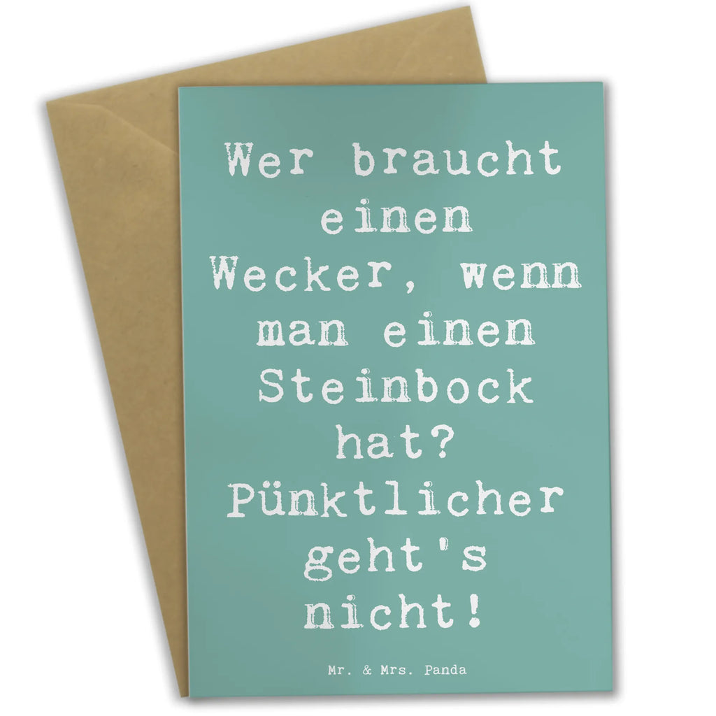 Greetings card Saying Wer braucht einen Wecker, wenn man einen Steinbock hat? Pünktlicher geht's nicht! Hochzeitskarte, Geburtstagskarte, Glückwunschkarte, Karte, Klappkarte, Einladungskarte, Grußkarte, Ansichtskarten, Tierkreiszeichen, Sternzeichen, Horoskop, Astrologie, Aszendent