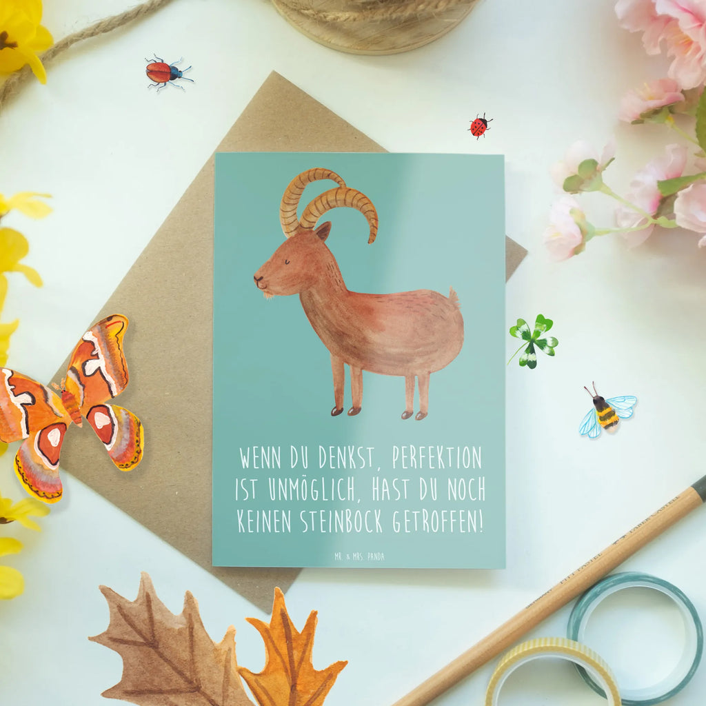 Greetings card Wenn du denkst, Perfektion ist unmöglich, hast du noch keinen Steinbock getroffen! Einladungskarte, Hochzeitskarte, Geburtstagskarte, Glückwunschkarte, Grußkarte, Karte, Klappkarte, Ansichtskarten, Tierkreiszeichen, Sternzeichen, Horoskop, Astrologie, Aszendent