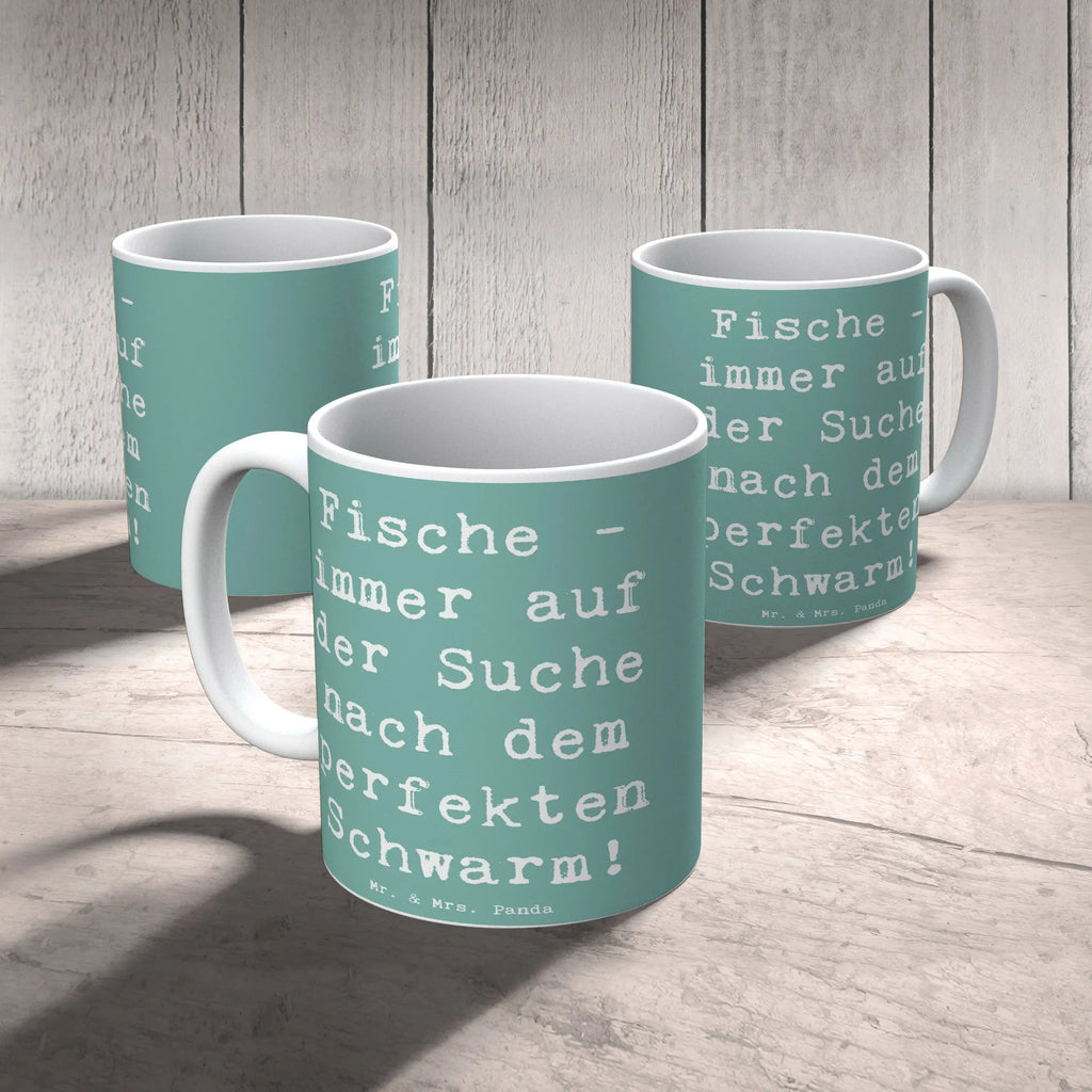 Mug Saying Fische - immer auf der Suche nach dem perfekten Schwarm! Tasse, Geschenktasse, Keramiktasse, Teetasse, Tasse mit Motiven, Tasse mit Zitaten, Kaffeetasse, Bürotasse, Porzellantasse, Tierkreiszeichen, Sternzeichen, Horoskop, Astrologie, Aszendent