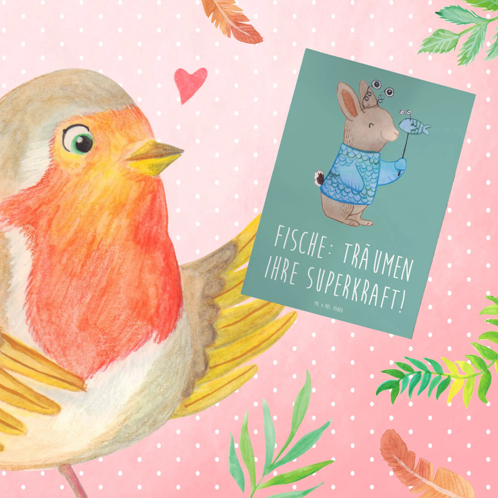Greetings card Fische: Träumen ihre Superkraft! Karte, Glückwunschkarte, Grußkarte, Hochzeitskarte, Geburtstagskarte, Einladungskarte, Ansichtskarten, Klappkarte, Tierkreiszeichen, Sternzeichen, Horoskop, Astrologie, Aszendent