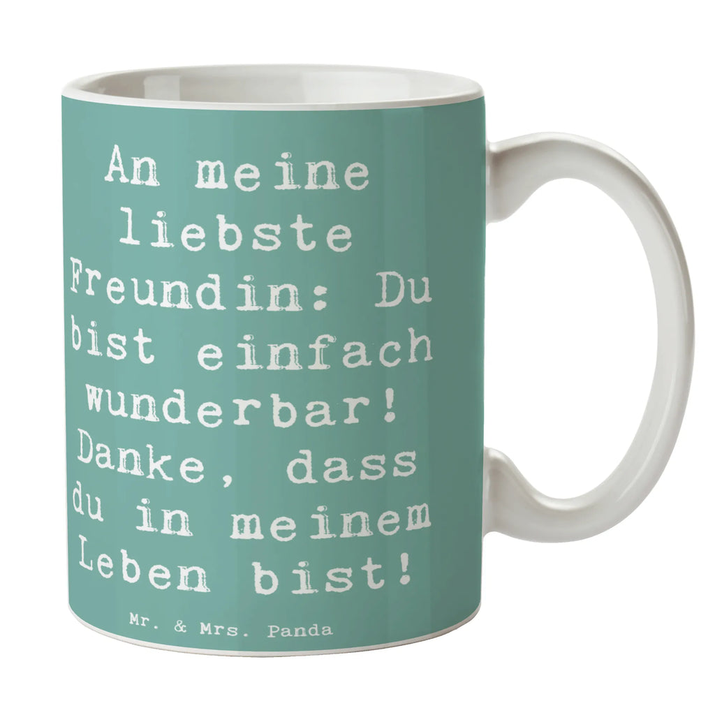 Mug Saying An meine liebste Freundin: Du bist einfach wunderbar! Danke, dass du in meinem Leben bist! Tasse mit Zitaten, Teetasse, Tasse, Keramiktasse, Kaffeetasse, Tasse mit Motiven, Bürotasse, Geschenktasse, Porzellantasse, sprüche, zitate, spruch kollektion, inspiration, motivation, lebensweisheiten, geschenkideen, wanddeko, wohnaccessoires, sprüche sammlung, schöne sprüche, glück, liebe, freude, lächeln, alltag verschönern, nachhaltige geschenke, dekoration, kreativ, einzigartig, shopify, mr and mrs panda
