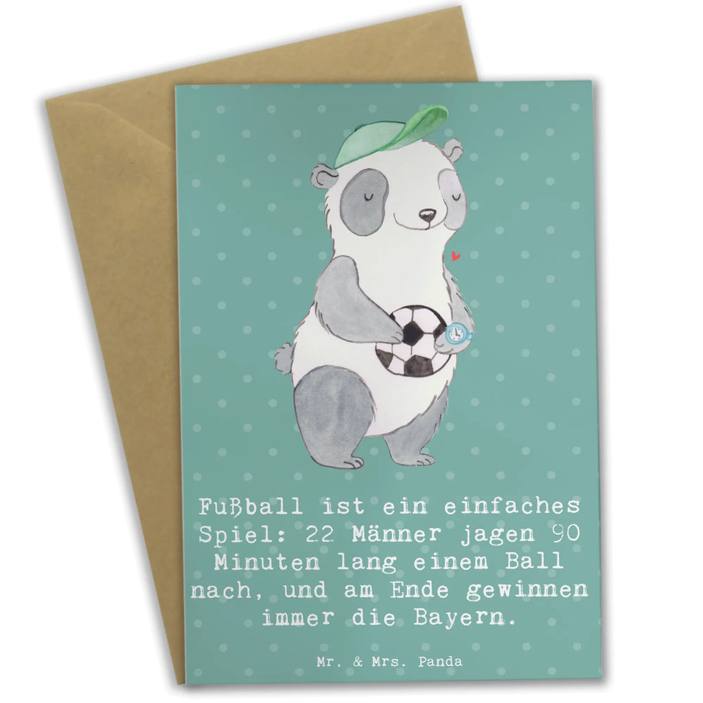 Greetings card Fußball ist ein einfaches Spiel: 22 Männer jagen 90 Minuten lang einem Ball nach, und am Ende gewinnen immer die Bayern. Grußkarte, Hochzeitskarte, Klappkarte, Glückwunschkarte, Ansichtskarten, Geburtstagskarte, Karte, Einladungskarte, Geschenk, Sport, Sportart, Hobby, Schenken, Danke, Dankeschön, Auszeichnung, Gewinn, Sportler