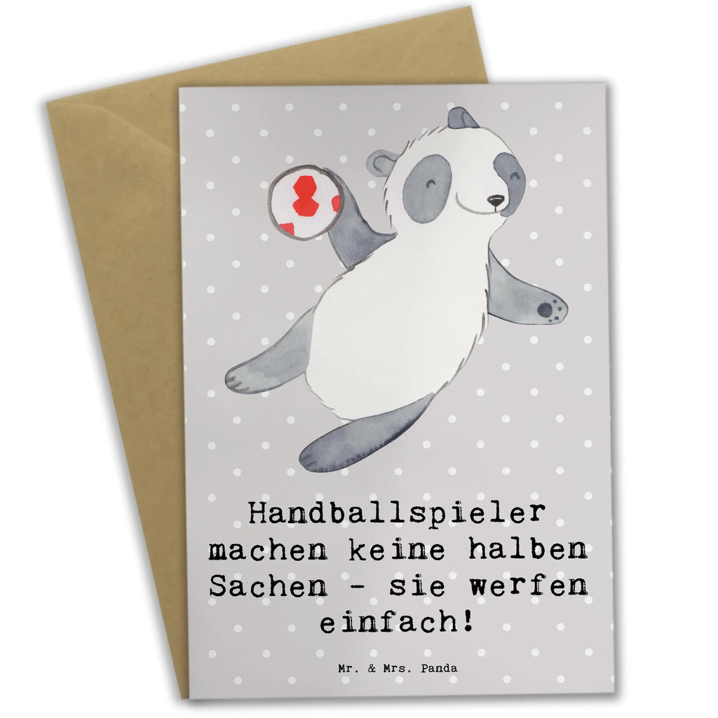Greetings card Handballspieler machen keine halben Sachen - sie werfen einfach! Karte, Glückwunschkarte, Grußkarte, Hochzeitskarte, Klappkarte, Ansichtskarten, Geburtstagskarte, Einladungskarte, Geschenk, Sport, Sportart, Hobby, Schenken, Danke, Dankeschön, Auszeichnung, Gewinn, Sportler