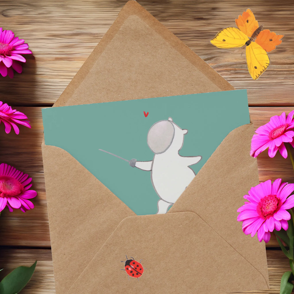 Deluxe Card Fechten: Wo man lernt, wie man elegant seinen Gegner aufspießt! Glückwunschkarte, Hochzeitskarte, Karte, Hochwertige Grußkarte, Klappkarte, Hochwertige Klappkarte, Einladungskarte, Grußkarte, Geburtstagskarte, Geschenk, Sport, Sportart, Hobby, Schenken, Danke, Dankeschön, Auszeichnung, Gewinn, Sportler