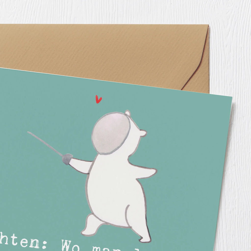 Deluxe Card Fechten: Wo man lernt, wie man elegant seinen Gegner aufspießt! Glückwunschkarte, Hochzeitskarte, Karte, Hochwertige Grußkarte, Klappkarte, Hochwertige Klappkarte, Einladungskarte, Grußkarte, Geburtstagskarte, Geschenk, Sport, Sportart, Hobby, Schenken, Danke, Dankeschön, Auszeichnung, Gewinn, Sportler