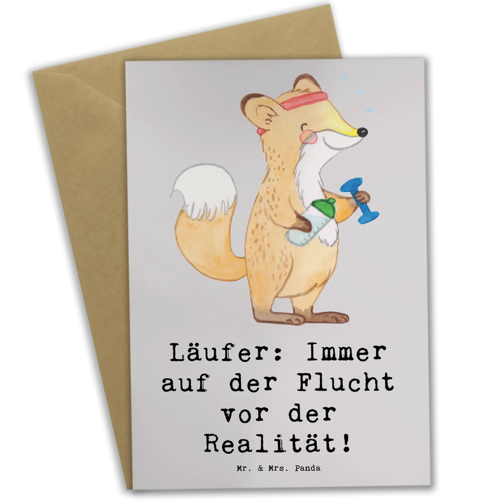 Greetings card Läufer: Immer auf der Flucht vor der Realität! Klappkarte, Karte, Grußkarte, Ansichtskarten, Einladungskarte, Hochzeitskarte, Geburtstagskarte, Glückwunschkarte, Geschenk, Sport, Sportart, Hobby, Schenken, Danke, Dankeschön, Auszeichnung, Gewinn, Sportler