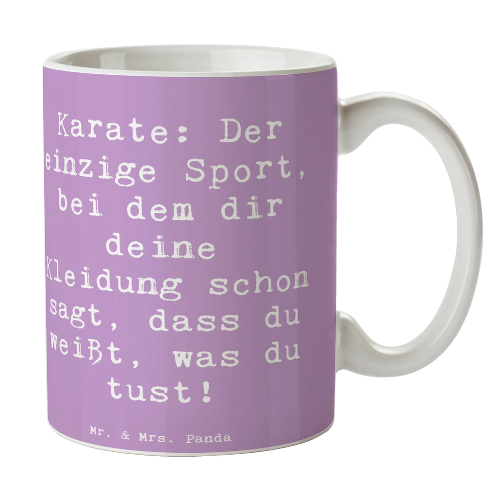 Mug Saying Karate: Der einzige Sport, bei dem dir deine Kleidung schon sagt, dass du weißt, was du tust! Porzellantasse, Keramiktasse, Tasse, Tasse mit Zitaten, Kaffeetasse, Bürotasse, Tasse mit Motiven, Teetasse, Geschenktasse, Geschenk, Sport, Sportart, Hobby, Schenken, Danke, Dankeschön, Auszeichnung, Gewinn, Sportler