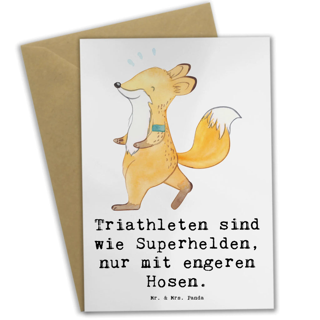 Greetings card Triathleten sind wie Superhelden, nur mit engeren Hosen. Glückwunschkarte, Grußkarte, Geburtstagskarte, Hochzeitskarte, Klappkarte, Einladungskarte, Karte, Ansichtskarten, Geschenk, Sport, Sportart, Hobby, Schenken, Danke, Dankeschön, Auszeichnung, Gewinn, Sportler