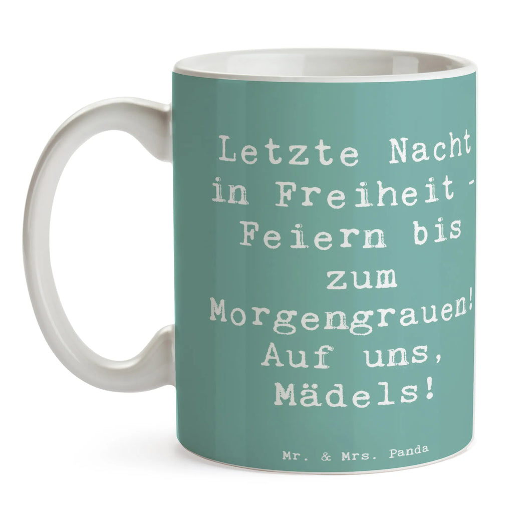 Mug Saying Letzte Nacht in Freiheit - Feiern bis zum Morgengrauen! Auf uns, Mädels! Keramiktasse, Porzellantasse, Tasse mit Zitaten, Bürotasse, Kaffeetasse, Tasse mit Motiven, Tasse, Geschenktasse, Teetasse, Hochzeit, Hochzeitsgeschenk, Ehe, Hochzeitsfeier, Trauung, Trauungsgeschenk, Hochzeitskarte, Verlobungsfeier, Verlobungsgeschenk, Hochzeitsgeschenkideen, Hochzeitsgeschenke für Brautpaar