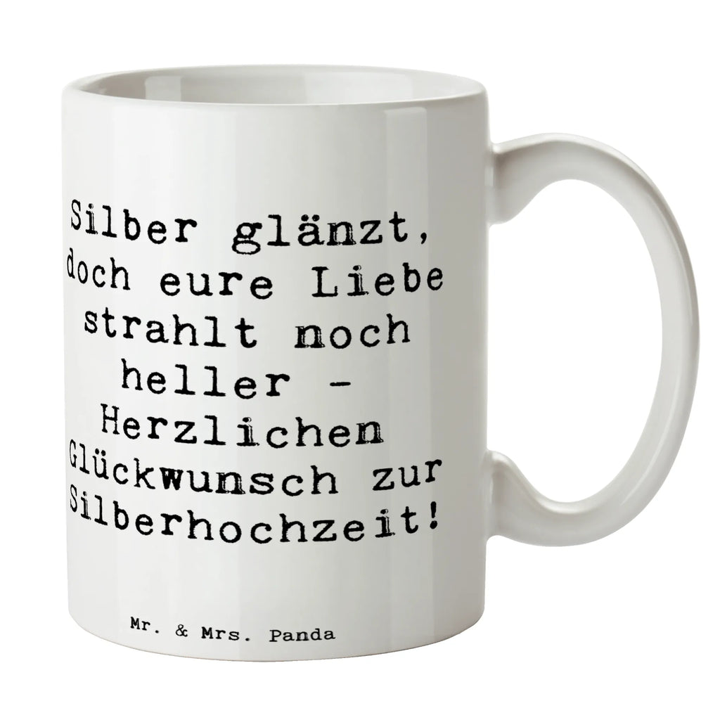 Mug Saying Silber glänzt, doch eure Liebe strahlt noch heller - Herzlichen Glückwunsch zur Silberhochzeit! Bürotasse, Geschenktasse, Tasse mit Zitaten, Kaffeetasse, Tasse, Keramiktasse, Tasse mit Motiven, Teetasse, Porzellantasse, Hochzeit, Hochzeitsgeschenk, Ehe, Hochzeitsfeier, Trauung, Trauungsgeschenk, Hochzeitskarte, Verlobungsfeier, Verlobungsgeschenk, Hochzeitsgeschenkideen, Hochzeitsgeschenke für Brautpaar