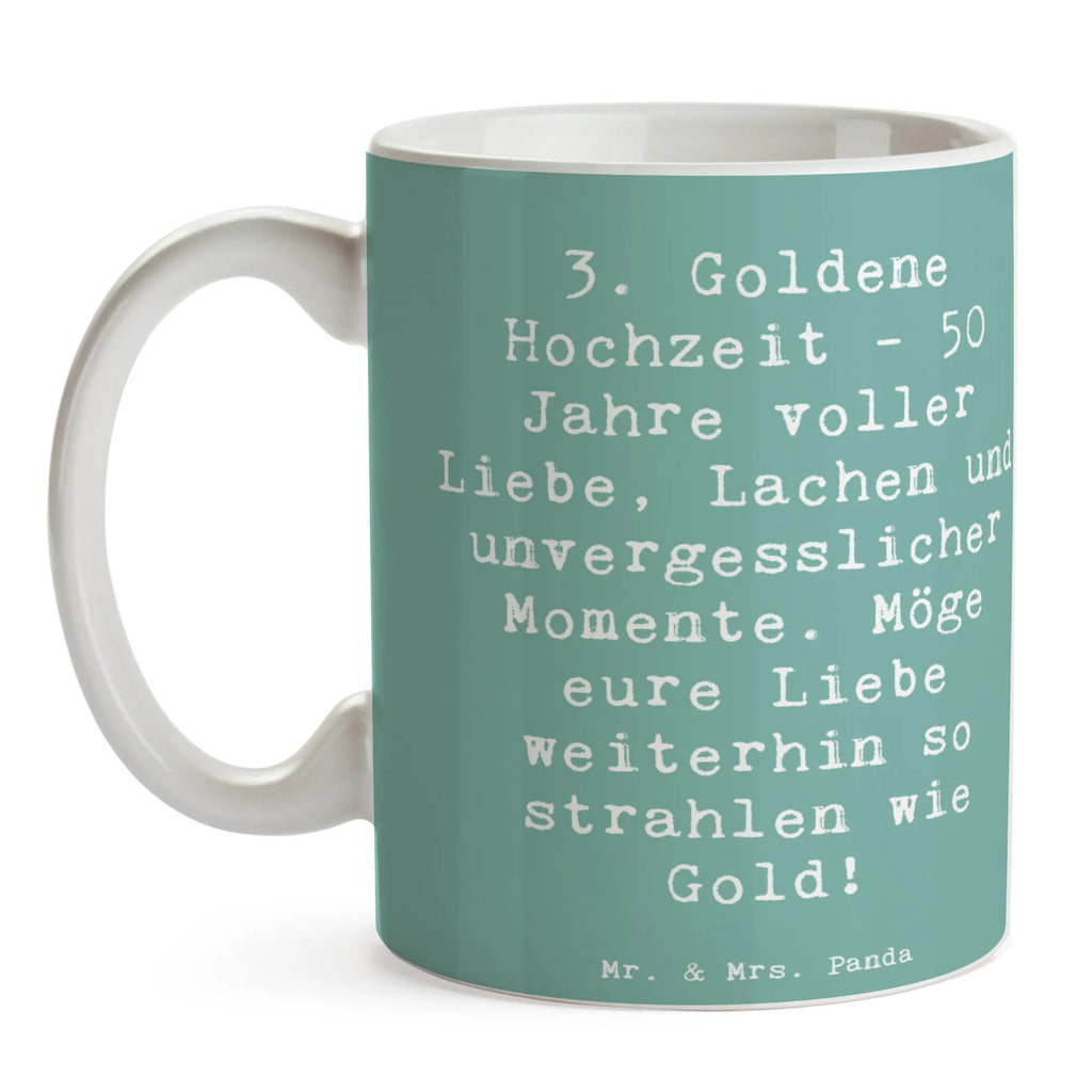 Mug Saying 3. Goldene Hochzeit - 50 Jahre voller Liebe, Lachen und unvergesslicher Momente. Möge eure Liebe weiterhin so strahlen wie Gold! Keramiktasse, Bürotasse, Geschenktasse, Kaffeetasse, Tasse mit Zitaten, Tasse mit Motiven, Tasse, Porzellantasse, Teetasse, Hochzeit, Hochzeitsgeschenk, Ehe, Hochzeitsfeier, Trauung, Trauungsgeschenk, Hochzeitskarte, Verlobungsfeier, Verlobungsgeschenk, Hochzeitsgeschenkideen, Hochzeitsgeschenke für Brautpaar