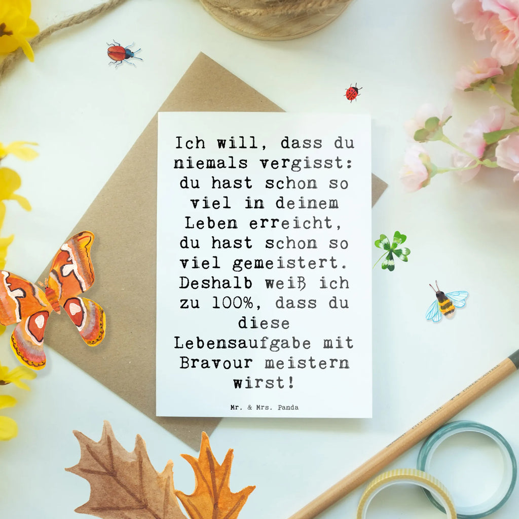Greetings card Saying Ich will, dass du niemals vergisst: du hast schon so viel in deinem Leben erreicht, du hast schon so viel gemeistert. Deshalb weiß ich zu 100%, dass du diese Lebensaufgabe mit Bravour meistern wirst! Hochzeitskarte, Glückwunschkarte, Geburtstagskarte, Einladungskarte, Ansichtskarten, Grußkarte, Klappkarte, Karte