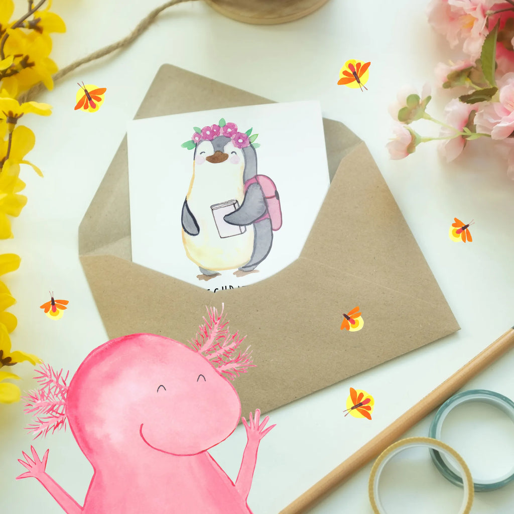 Greetings card Kleine Schritte, große Abenteuer - auf in die Schule! Hochzeitskarte, Einladungskarte, Geburtstagskarte, Grußkarte, Karte, Glückwunschkarte, Klappkarte, Ansichtskarten, sprüche, zitate, spruch kollektion, inspiration, motivation, lebensweisheiten, geschenkideen, wanddeko, wohnaccessoires, sprüche sammlung, schöne sprüche, glück, liebe, freude, lächeln, alltag verschönern, nachhaltige geschenke, dekoration, kreativ, einzigartig, shopify, mr and mrs panda