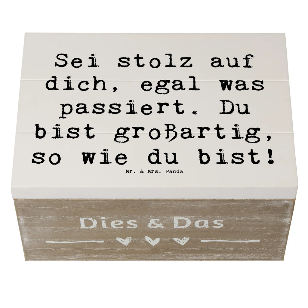 Wooden chest Saying Sei stolz auf dich, egal was passiert. Du bist großartig, so wie du bist! Holzkiste, Kiste, Truhe, Erinnerungsbox, Geschenkbox, Geschenkdose, Erinnerungskiste, Schatulle, XXL, Dekokiste, Aufbewahrungsbox, Schatzkiste, sprüche, zitate, spruch kollektion, inspiration, motivation, lebensweisheiten, geschenkideen, wanddeko, wohnaccessoires, sprüche sammlung, schöne sprüche, glück, liebe, freude, lächeln, alltag verschönern, nachhaltige geschenke, dekoration, kreativ, einzigartig, shopify, mr and mrs panda